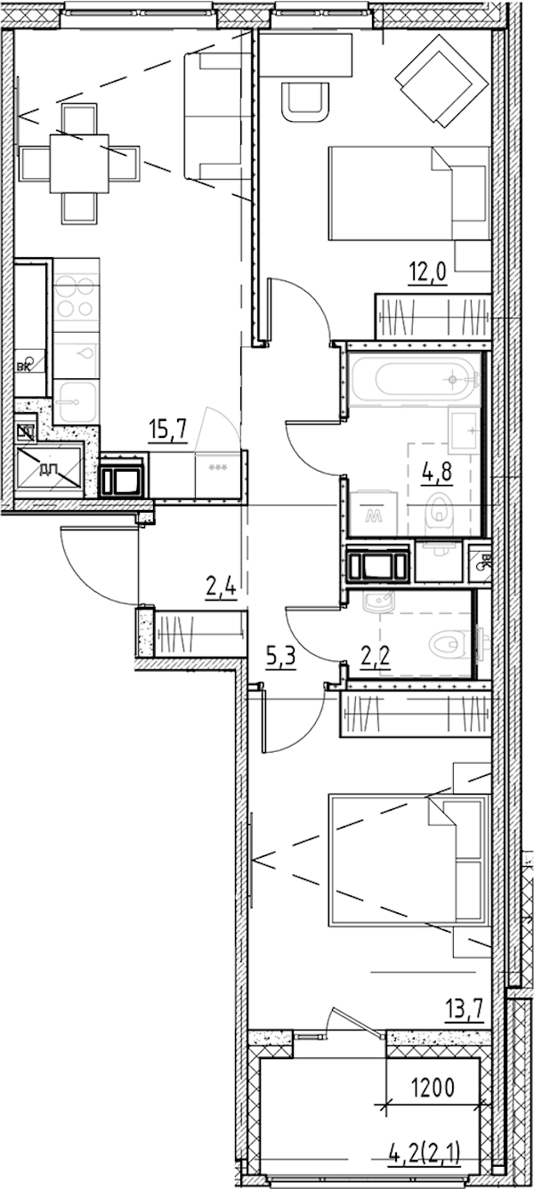 2-комнатная квартира 58.2 м², 2/11 эт., ЖК «Янила Форест»